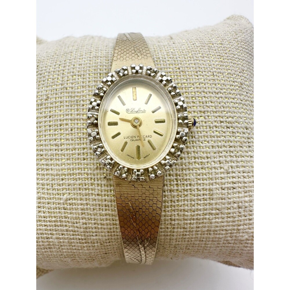 lady Vintage Dufonte Lucien Piccard Real Diamond Gold Plated Watch